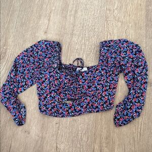 Zara Multicolor Floral Puff Sleeve Blouse